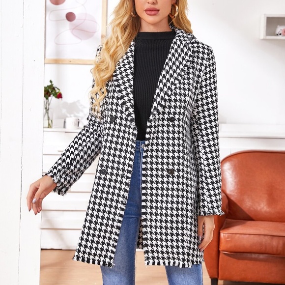 Jackets & Blazers - Tweed houndstooth  button fall jacket trench coat